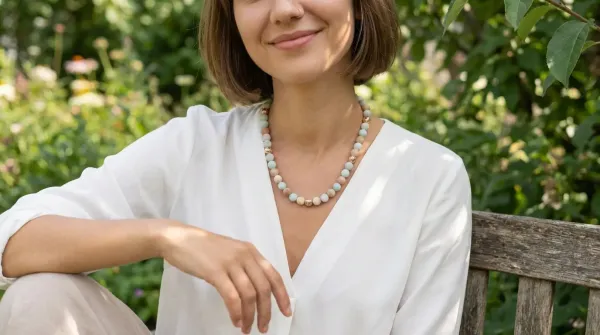 Halskette Sally Sterling Silber mit Amazonit & Sonnenstein Perlen